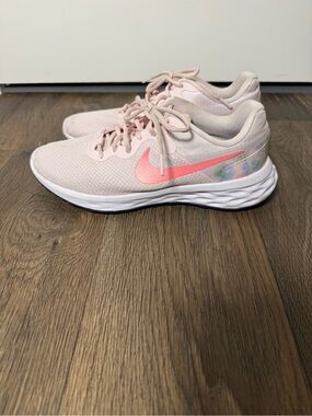 Nike Women's Light Pink Sneakers with Coral Swoosh